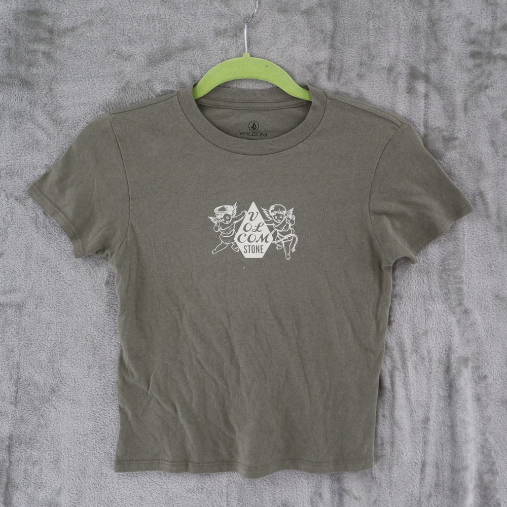 Volcom Graphic T-Shirt Womens‎ XS Green Cherub Angel Skater Classic Casual NWOT